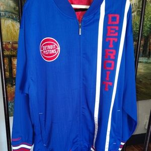 Mitchell & Ness Blue Detroit Pistons Jacket With ball Cap